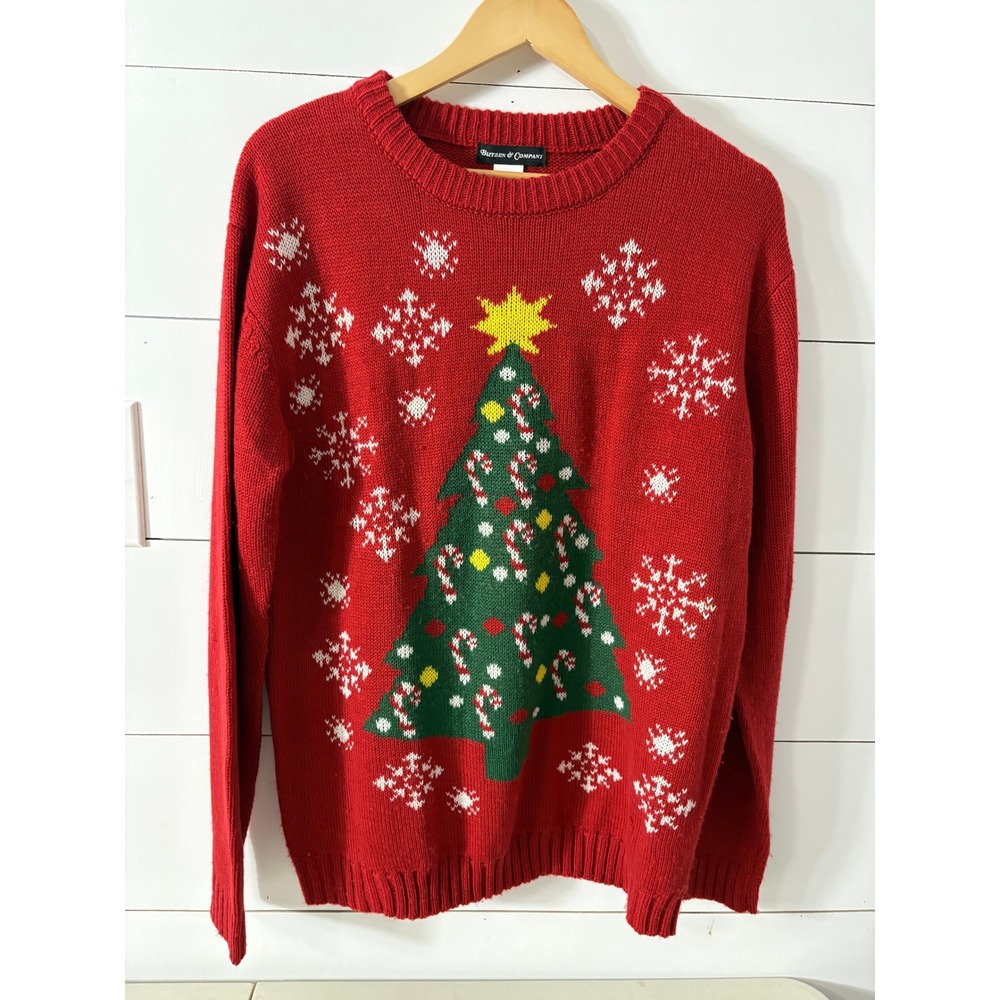 Blitzen & Company Christmas Tree Sweater Medium‎ Holiday Festive Red Acrylic